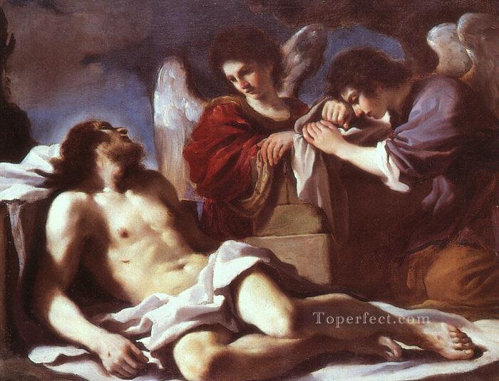 Anges pleurant sur le Christ mort Guercino Peintures à l'huile